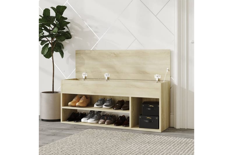 Skobänk sonoma-ek 105x30x45 cm spånskiva - Brun - Möbler - Stolar & fåtöljer - Sittbänk - Skobänk & skohylla med bänk