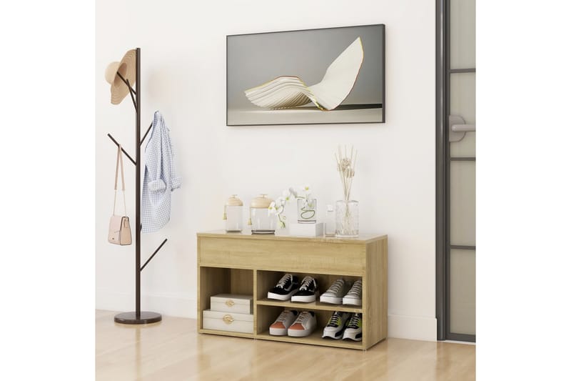 Skobänk sonoma-ek 80x30x45 cm spånskiva - Brun - Möbler - Stolar & fåtöljer - Sittbänk - Skobänk & skohylla med bänk