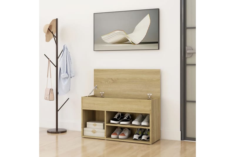 Skobänk sonoma-ek 80x30x45 cm spånskiva - Brun - Möbler - Stolar & fåtöljer - Sittbänk - Skobänk & skohylla med bänk