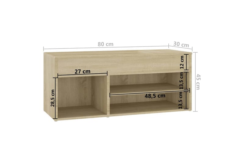 Skobänk sonoma-ek 80x30x45 cm spånskiva - Brun - Möbler - Stolar & fåtöljer - Sittbänk - Skobänk & skohylla med bänk