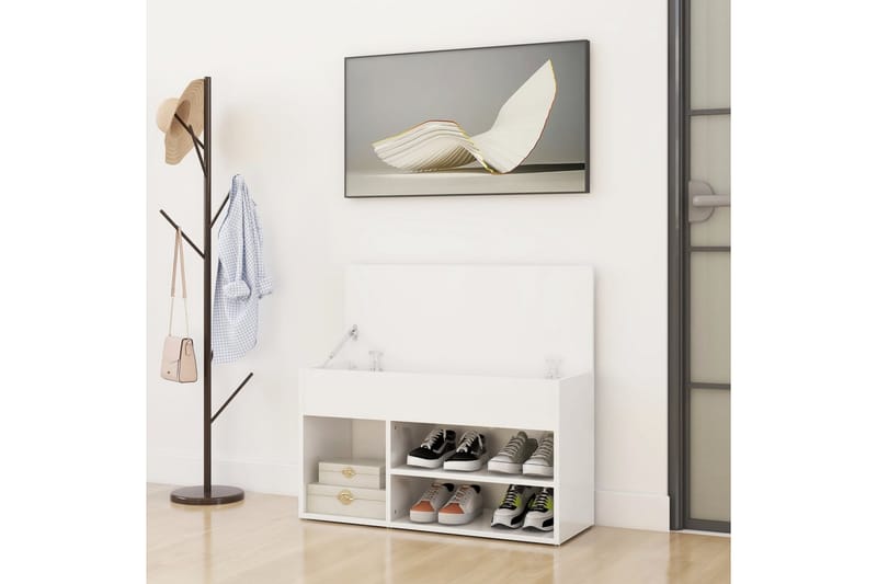 Skobänk vit högglans 80x30x45 cm spånskiva - Vit högglans - Möbler - Stolar & fåtöljer - Sittbänk - Skobänk & skohylla med bänk