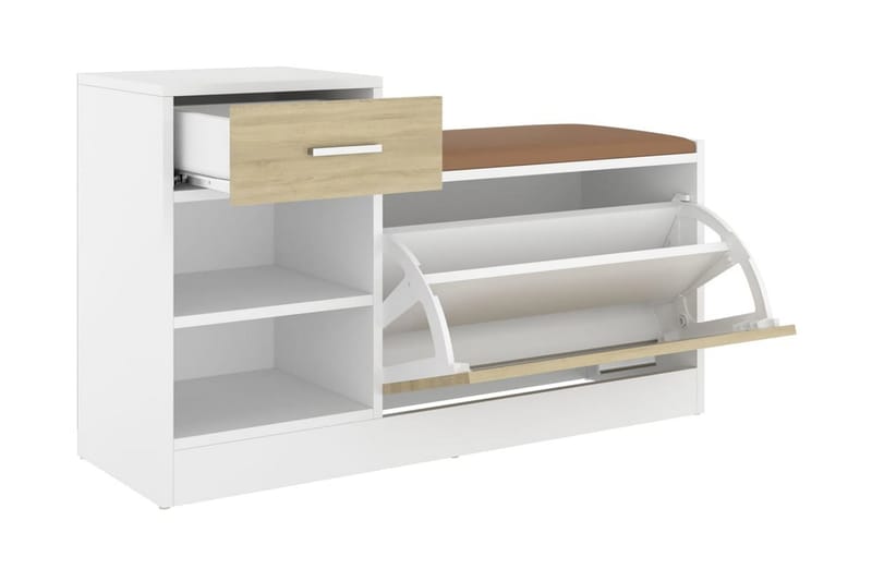Skobänk vit och sonoma-ek 94,5x31x57 cm spånskiva - Beige - Möbler - Stolar & fåtöljer - Sittbänk - Skobänk & skohylla med bänk