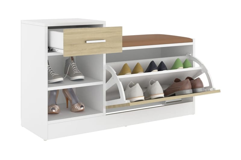Skobänk vit och sonoma-ek 94,5x31x57 cm spånskiva - Beige - Möbler - Stolar & fåtöljer - Sittbänk - Skobänk & skohylla med bänk