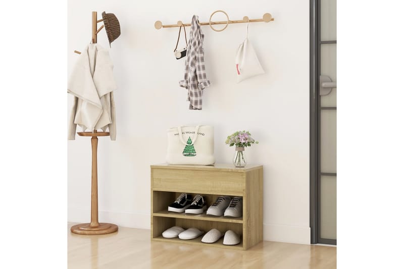 Skobänk sonoma-ek 60x30x45 cm spånskiva - Brun - Möbler - Stolar & fåtöljer - Sittbänk - Skobänk & skohylla med bänk