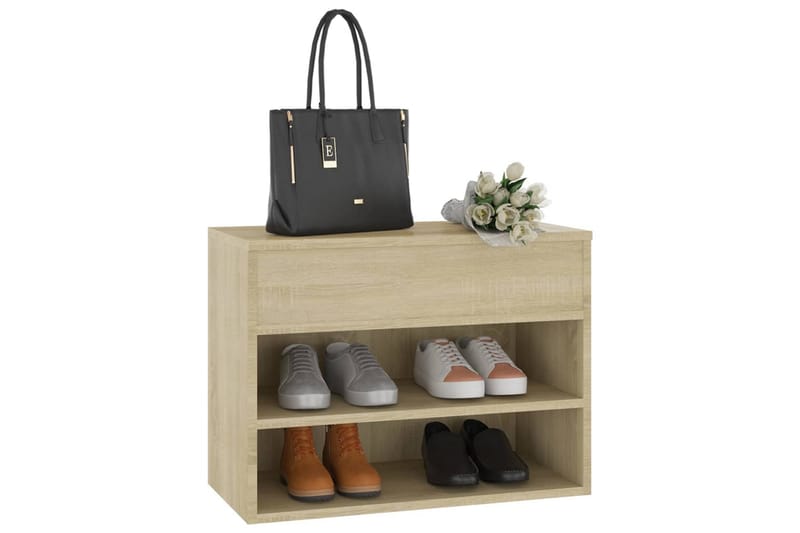 Skobänk sonoma-ek 60x30x45 cm spånskiva - Brun - Möbler - Stolar & fåtöljer - Sittbänk - Skobänk & skohylla med bänk