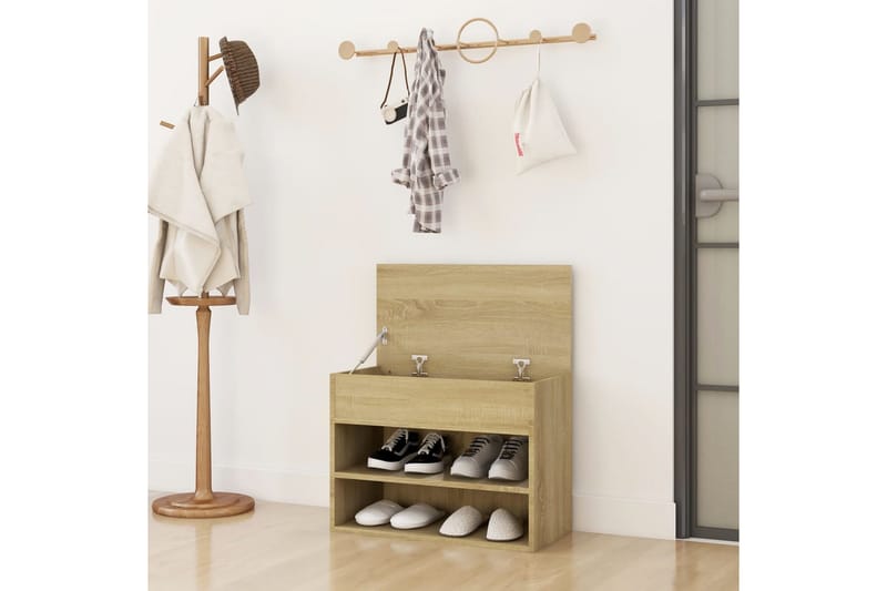 Skobänk sonoma-ek 60x30x45 cm spånskiva - Brun - Möbler - Stolar & fåtöljer - Sittbänk - Skobänk & skohylla med bänk