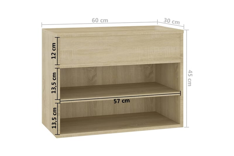 Skobänk sonoma-ek 60x30x45 cm spånskiva - Brun - Möbler - Stolar & fåtöljer - Sittbänk - Skobänk & skohylla med bänk