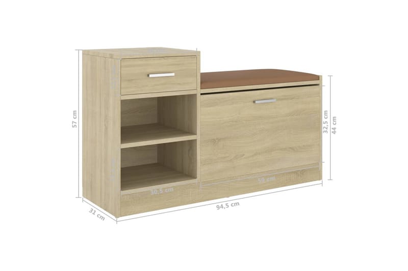 Skobänk sonoma-ek 94,5x31x57 cm spånskiva - Ek - Möbler - Stolar & fåtöljer - Sittbänk - Skobänk & skohylla med bänk