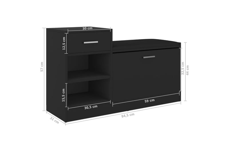 Skobänk svart 94,5x31x57 cm spånskiva - Svart - Möbler - Stolar & fåtöljer - Sittbänk - Skobänk & skohylla med bänk