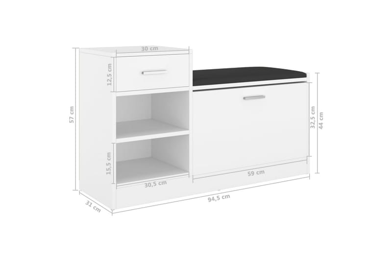 Skobänk vit 94,5x31x57 cm spånskiva - Vit - Möbler - Stolar & fåtöljer - Sittbänk - Skobänk & skohylla med bänk