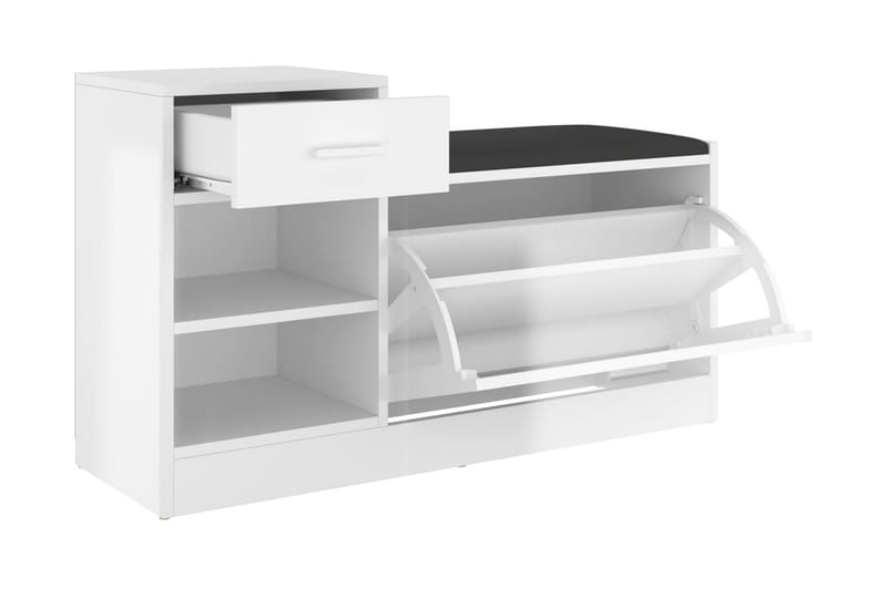 Skobänk vit högglans 94,5x31x57 cm spånskiva - Vit högglans - Möbler - Stolar & fåtöljer - Sittbänk - Skobänk & skohylla med bänk