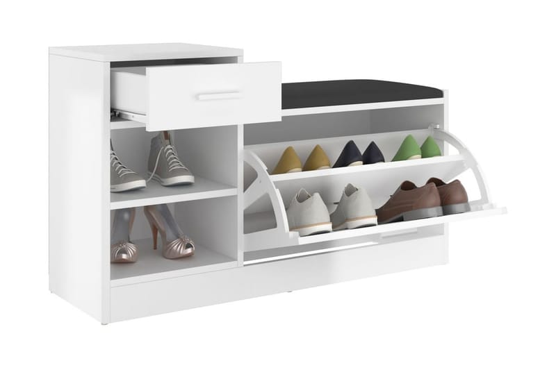 Skobänk vit högglans 94,5x31x57 cm spånskiva - Vit högglans - Möbler - Stolar & fåtöljer - Sittbänk - Skobänk & skohylla med bänk