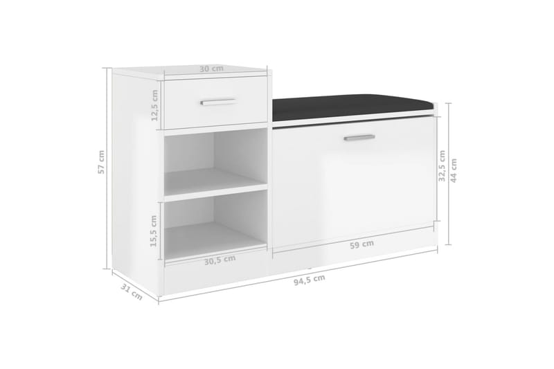 Skobänk vit högglans 94,5x31x57 cm spånskiva - Vit högglans - Möbler - Stolar & fåtöljer - Sittbänk - Skobänk & skohylla med bänk