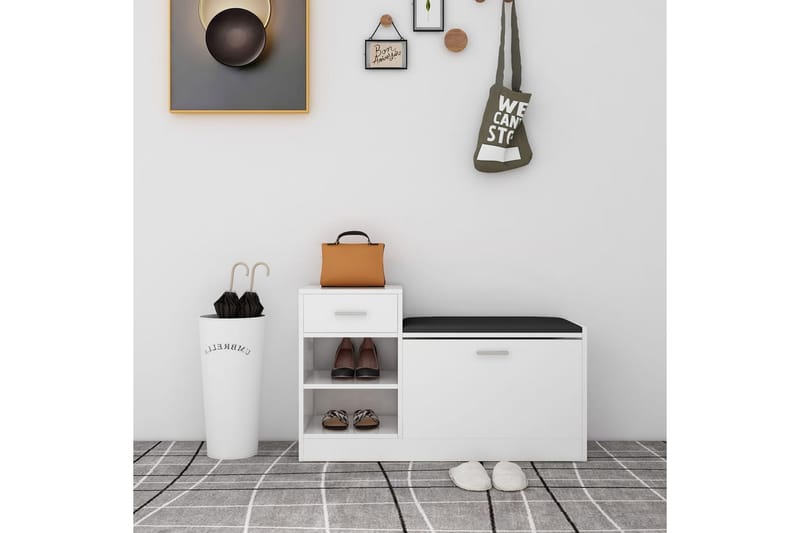 Skobänk vit högglans 94,5x31x57 cm spånskiva - Vit högglans - Möbler - Stolar & fåtöljer - Sittbänk - Skobänk & skohylla med bänk