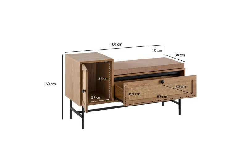 Skoskåp Wohnling Klädd Bänk Ekmönstrad Folie 1 Dörr 1 Låda - Möbler - Stolar & fåtöljer - Sittbänk - Skobänk & skohylla med bänk