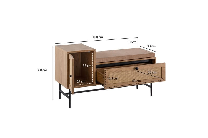 Skoskåp Wohnling Klädd Bänk Ekmönstrad Folie 1 Dörr 1 Låda - Möbler - Stolar & fåtöljer - Sittbänk - Skobänk & skohylla med bänk