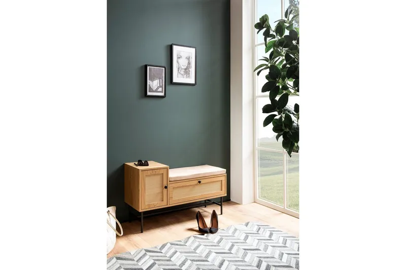 Skoskåp Wohnling Klädd Bänk Ekmönstrad Folie 1 Dörr 1 Låda - Möbler - Stolar & fåtöljer - Sittbänk - Skobänk & skohylla med bänk