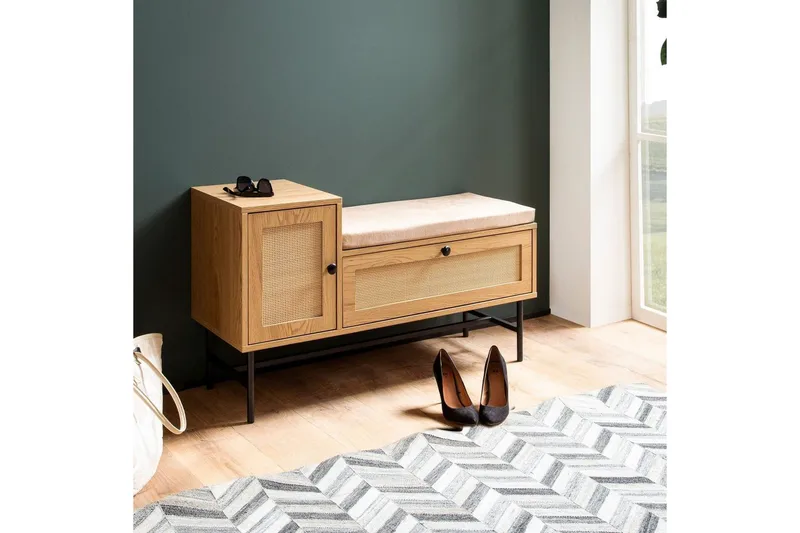 Skoskåp Wohnling Klädd Bänk Ekmönstrad Folie 1 Dörr 1 Låda - Möbler - Stolar & fåtöljer - Sittbänk - Skobänk & skohylla med bänk