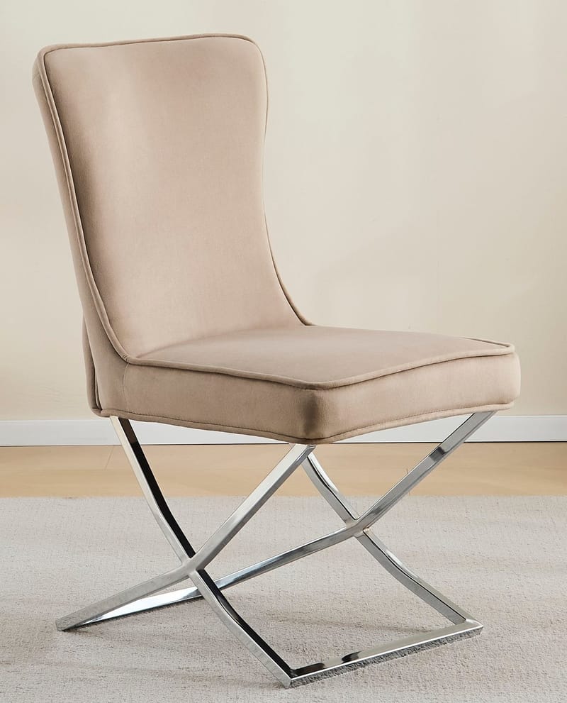 Stol med kromade ben - beige sammet - Luxury - Beige sammet med kromat underrede - Möbler - Stolar & fåtöljer - Matstol & köksstol