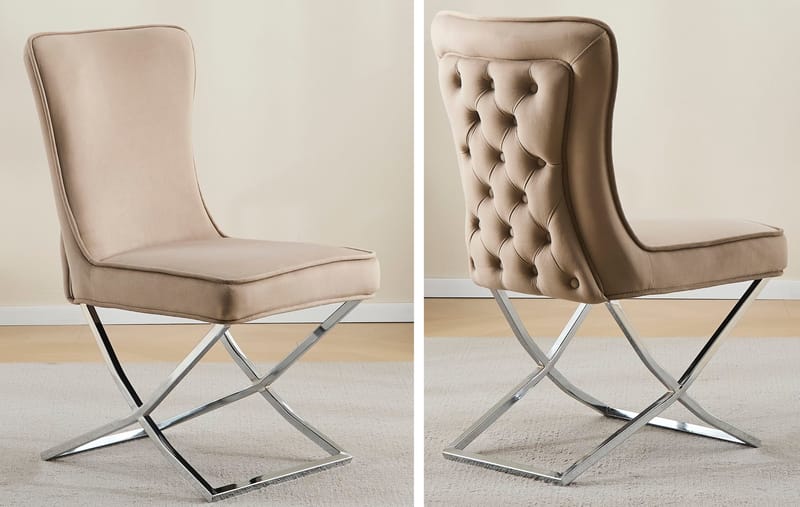 Stol med kromade ben - beige sammet - Luxury - Beige sammet med kromat underrede - Möbler - Stolar & fåtöljer - Matstol & köksstol
