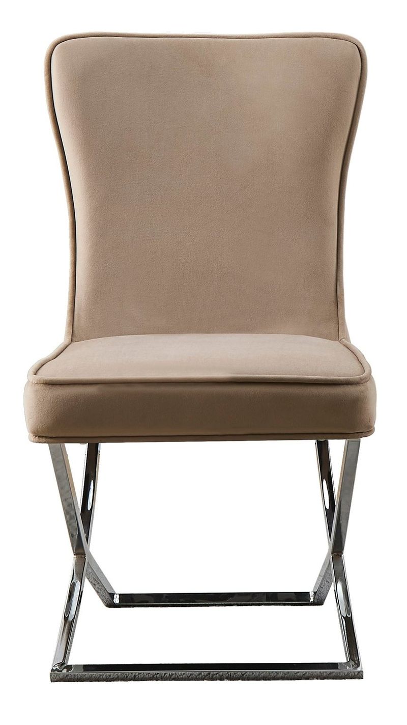 Stol med kromade ben - beige sammet - Luxury - Beige sammet med kromat underrede - Möbler - Stolar & fåtöljer - Matstol & köksstol