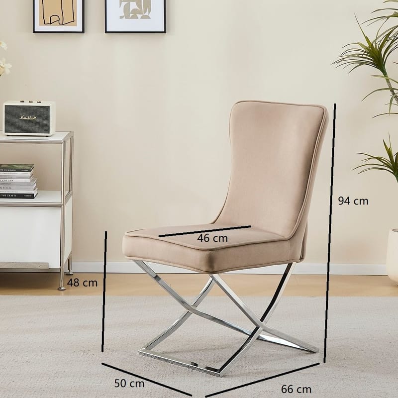 Stol med kromade ben - beige sammet - Luxury - Beige sammet med kromat underrede - Möbler - Stolar & fåtöljer - Matstol & köksstol