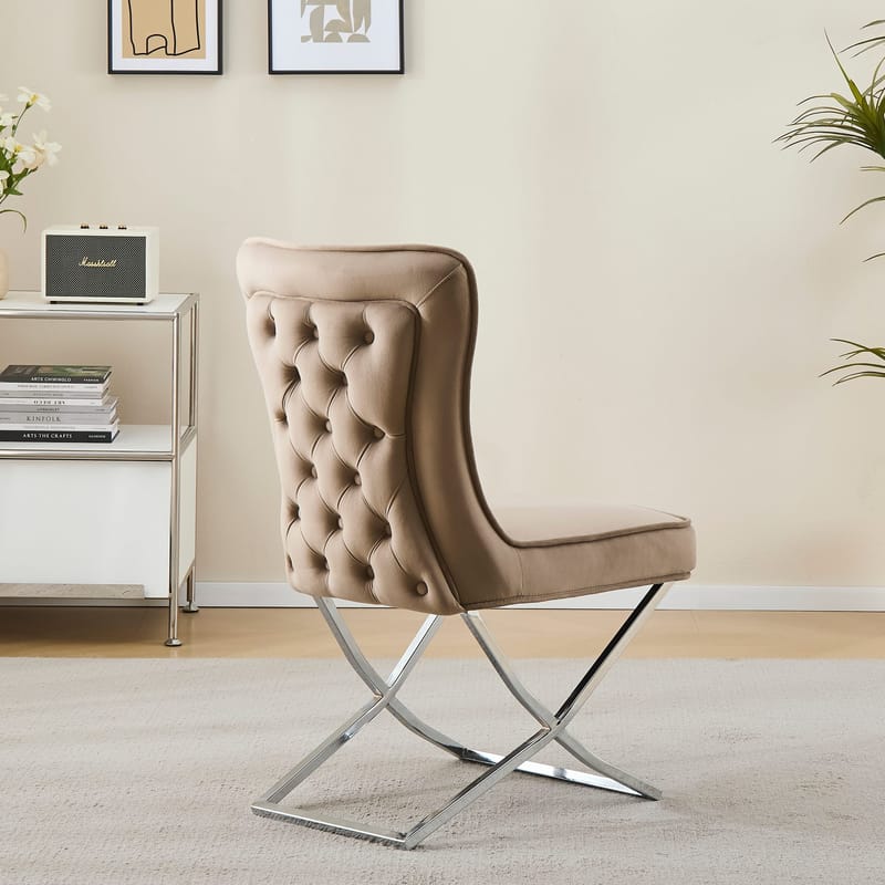 Stol med kromade ben - beige sammet - Luxury - Beige sammet med kromat underrede - Möbler - Stolar & fåtöljer - Matstol & köksstol