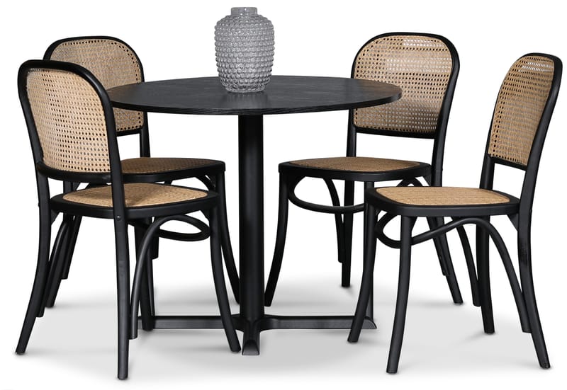 Stol svart med rotting i rygg och sits - Tone - Svart / Rotting - Möbler - Stolar & fåtöljer - Matstol & köksstol