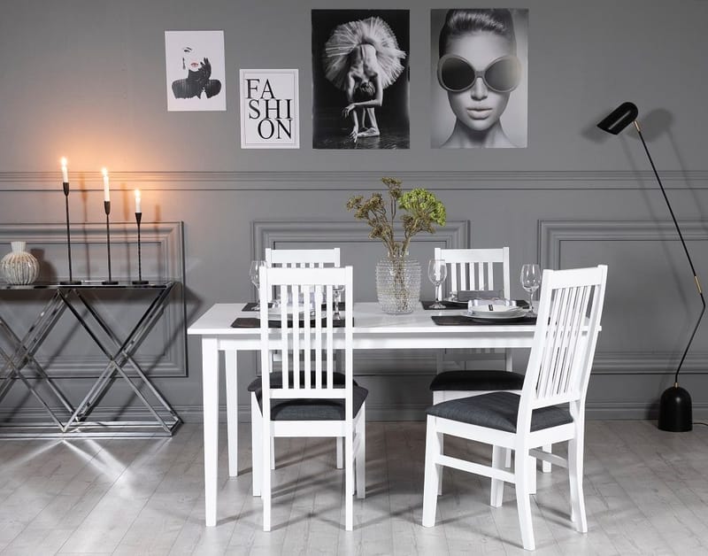 Vit stol med grå sits - Gåsö - Vitlackerad, grått tyg - Möbler - Stolar & fåtöljer - Matstol & köksstol