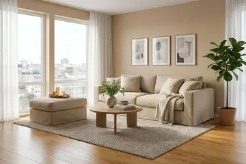 Valencia Extra Djup 3-sits soffa + fotpall med avtagbar och tvättbar klädsel - Beige - Möbler - Soffa
