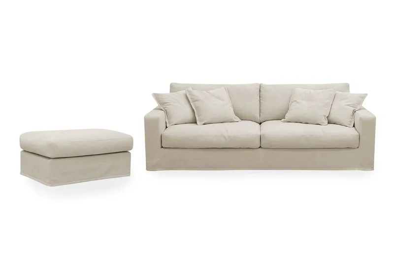 Valencia Extra Djup 3-sits soffa + fotpall med avtagbar och tvättbar klädsel - Beige - Möbler - Soffa
