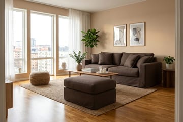 Valencia Extra Djup 3-sits soffa + fotpall med avtagbar och tvättbar klädsel - Mörkbrun - Möbler - Soffa