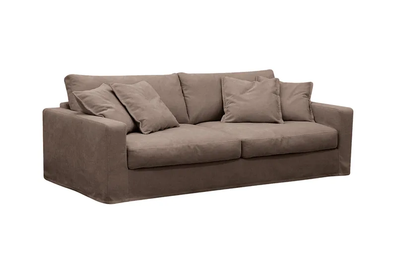 Valencia Extra Djup 3-sits soffa + fotpall med avtagbar och tvättbar klädsel - Mörkbrun - Möbler - Soffa