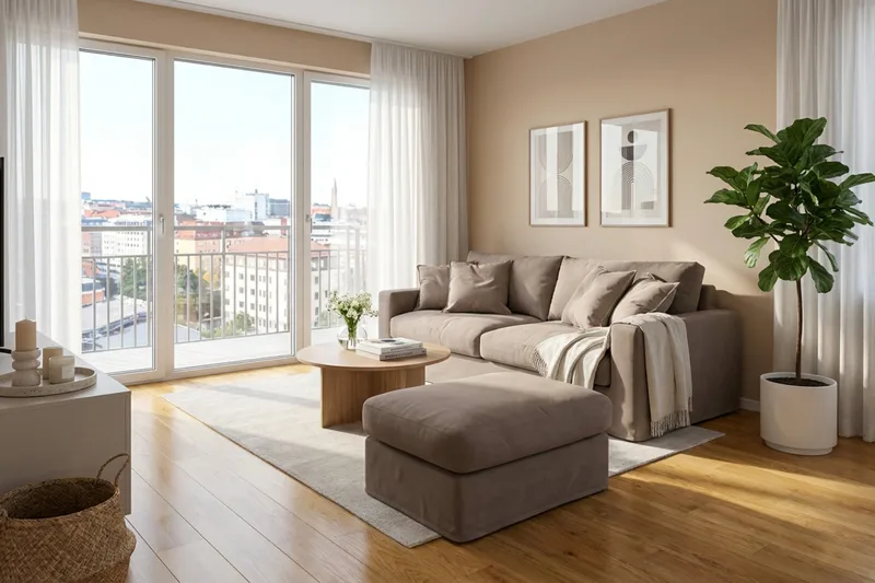 Valencia Extra Djup 3-sits soffa + fotpall med avtagbar och tvättbar klädsel - Mörkbrun - Möbler - Soffa