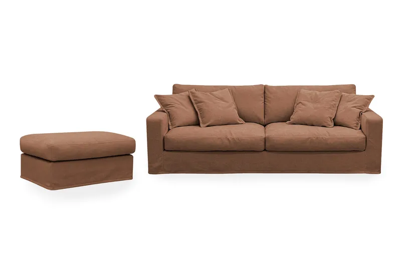 Valencia Extra Djup 3-sits soffa + fotpall med avtagbar och tvättbar klädsel - Rödbrun - Möbler - Soffa