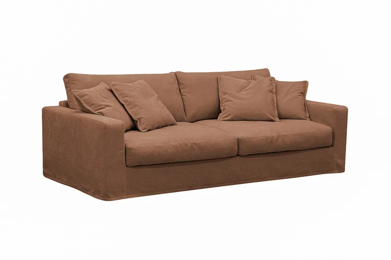 Valencia Extra Djup 3-sits soffa + fotpall med avtagbar och tvättbar klädsel - Rödbrun - Möbler - Soffa