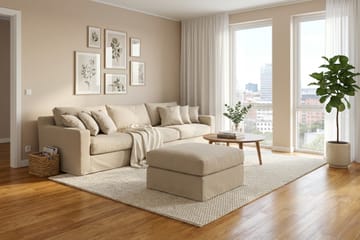 Valencia Extra Djup 5-sits soffa + fotpall med avtagbar och tvättbar klädsel - Beige - Möbler - Soffa