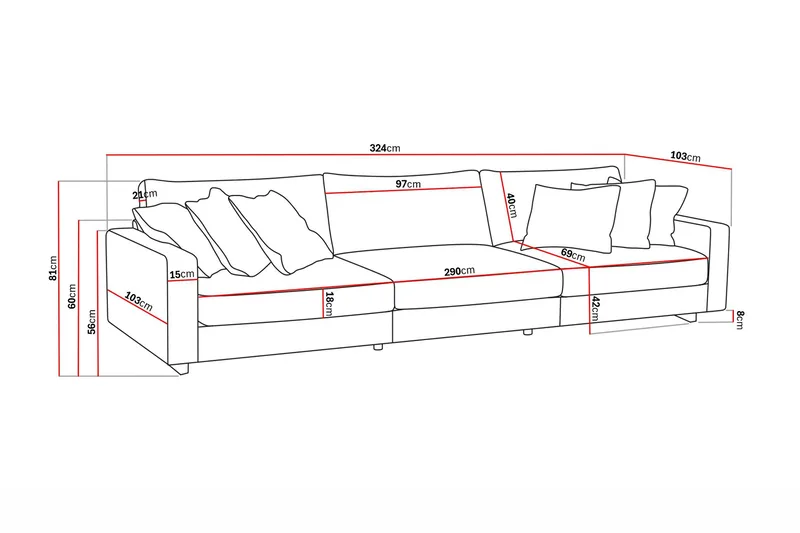 Valencia Extra Djup 5-sits Soffa - Mörkgrå - Möbler - Soffa