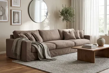 Valencia Extra Djup 5-sits Soffa med avtagbar och tvättbar klädsel - Mörkbrun - Möbler - Soffa