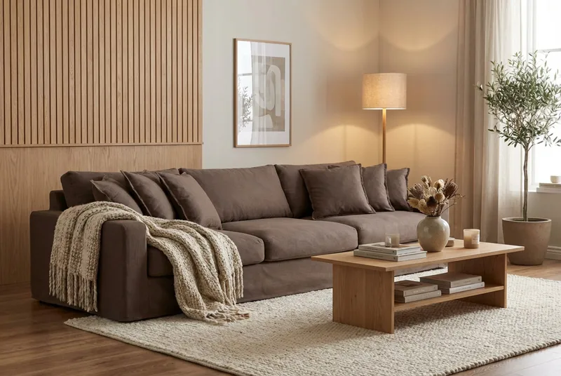 Valencia Extra Djup 5-sits Soffa med avtagbar och tvättbar klädsel - Mörkbrun - Möbler - Soffa