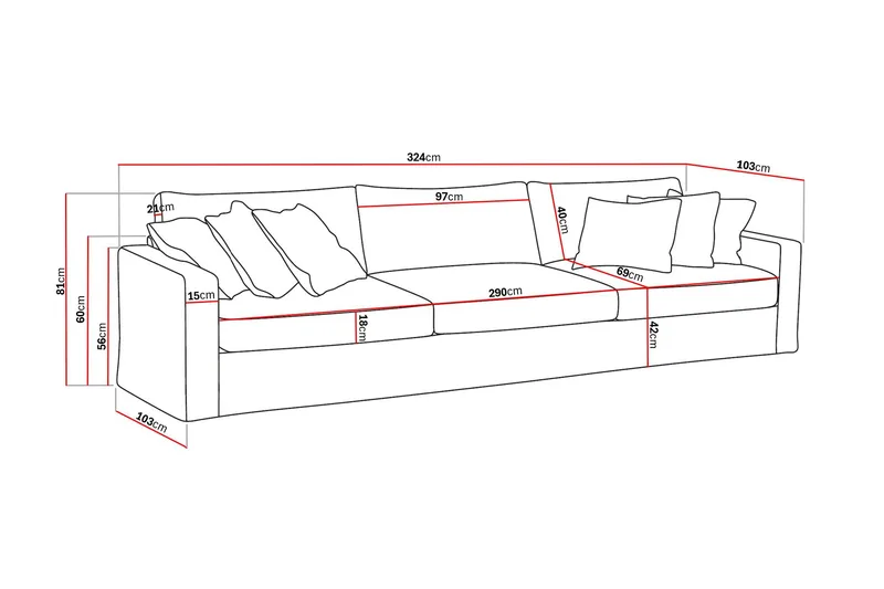 Valencia Extra Djup 5-sits Soffa med avtagbar och tvättbar klädsel - Rostbrun - Möbler - Soffa
