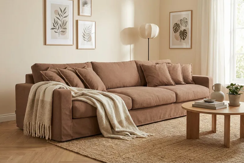 Valencia Extra Djup 5-sits Soffa med avtagbar och tvättbar klädsel - Rostbrun - Möbler - Soffa