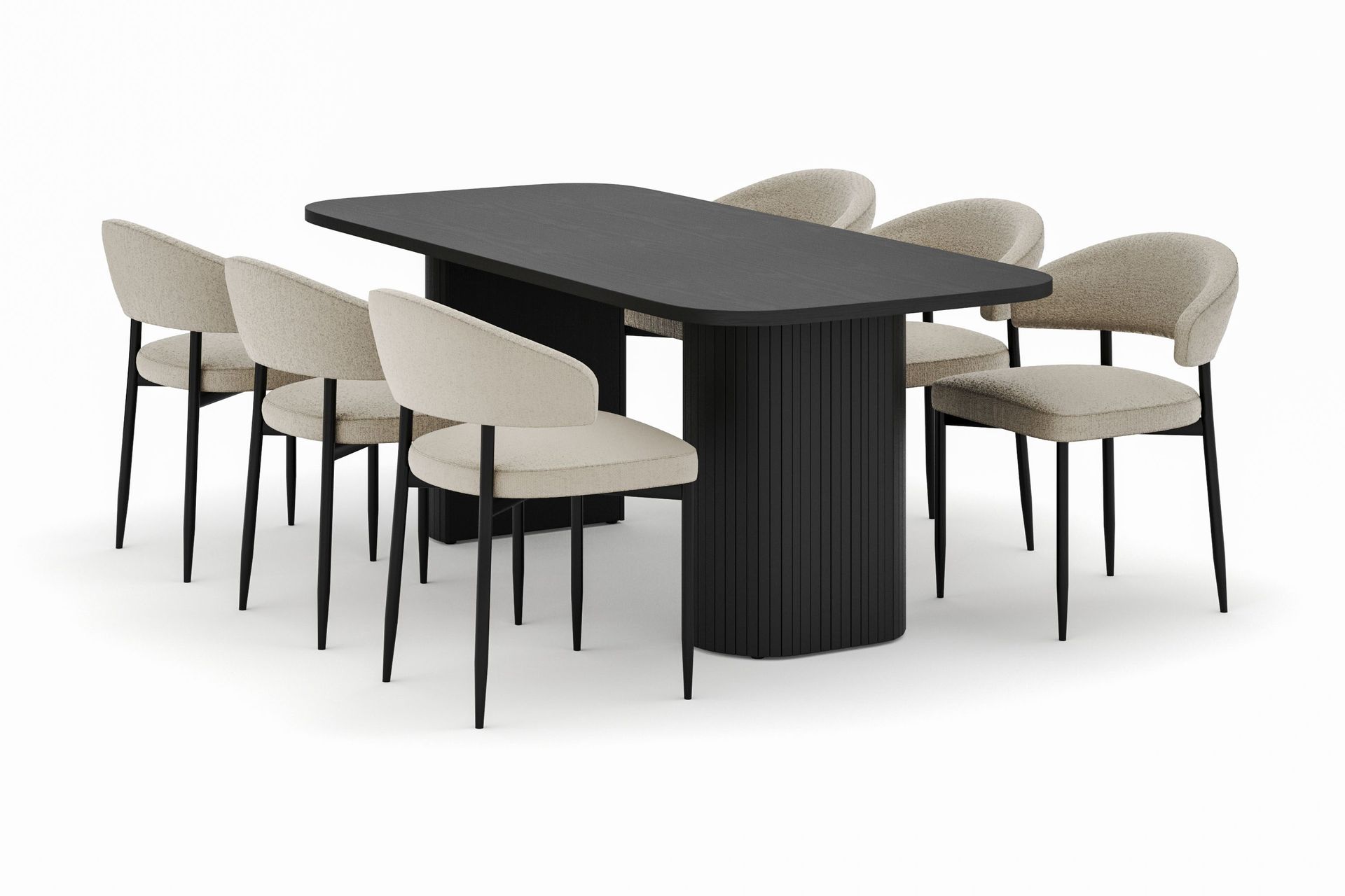 Kopparbo Matbord 200 cm med 6 Sawako Stolar – Svart