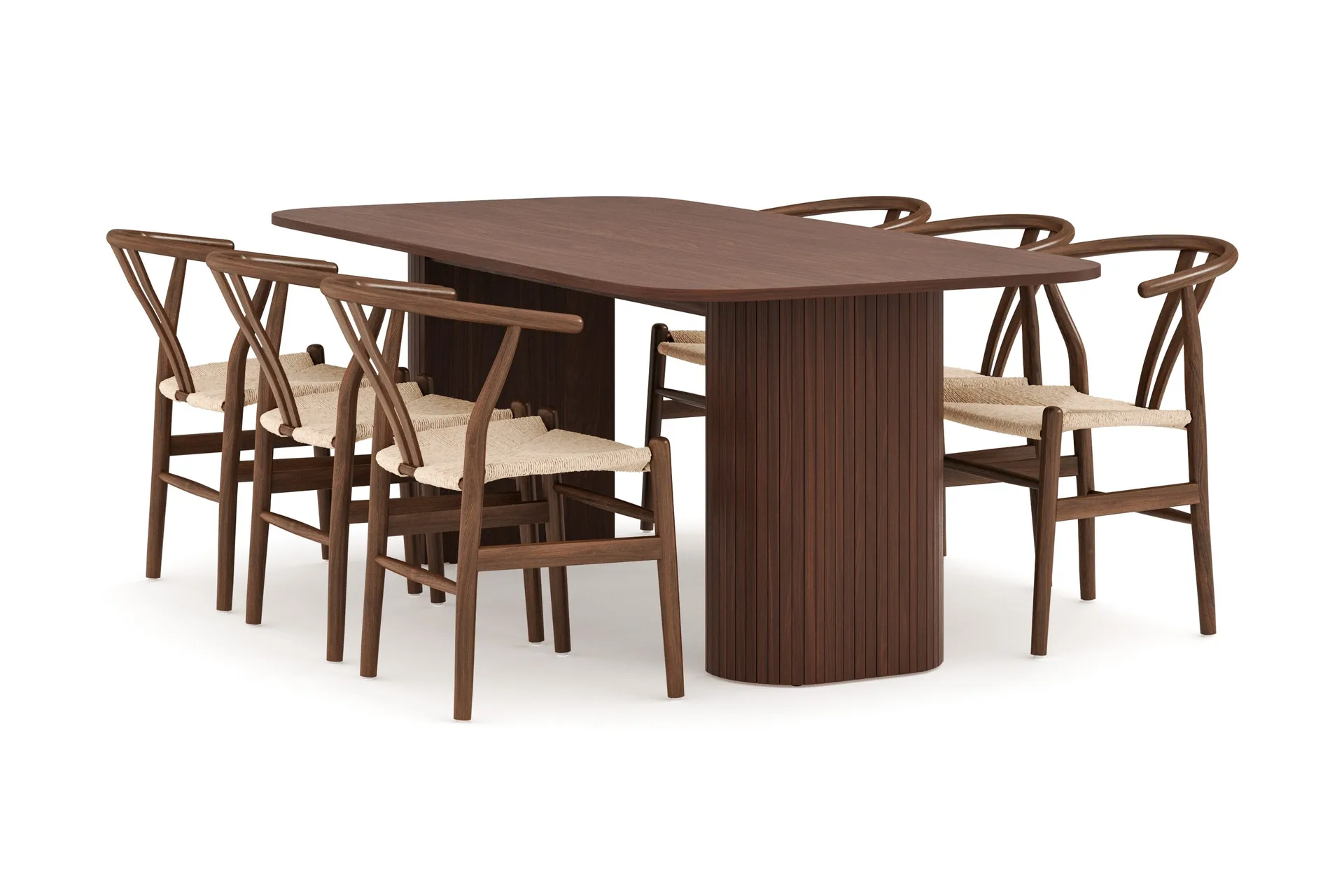 Kopparbo Matgrupp 200 cm med 6 Dastoori Matstol – Brun / Beige / Trä / Ribbad