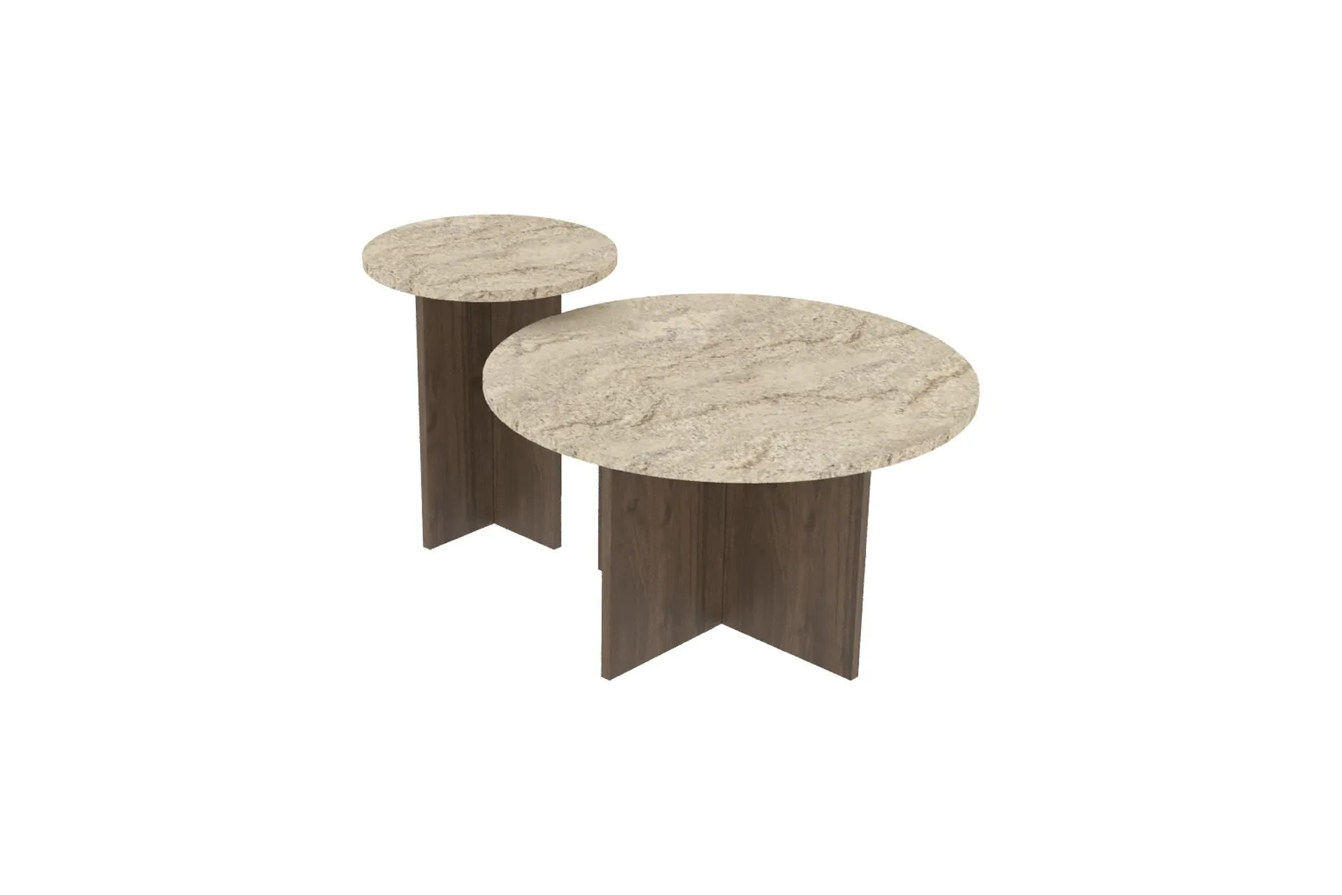Lorricus Soffbord 70 cm Rund – Travertin Och Valnöt