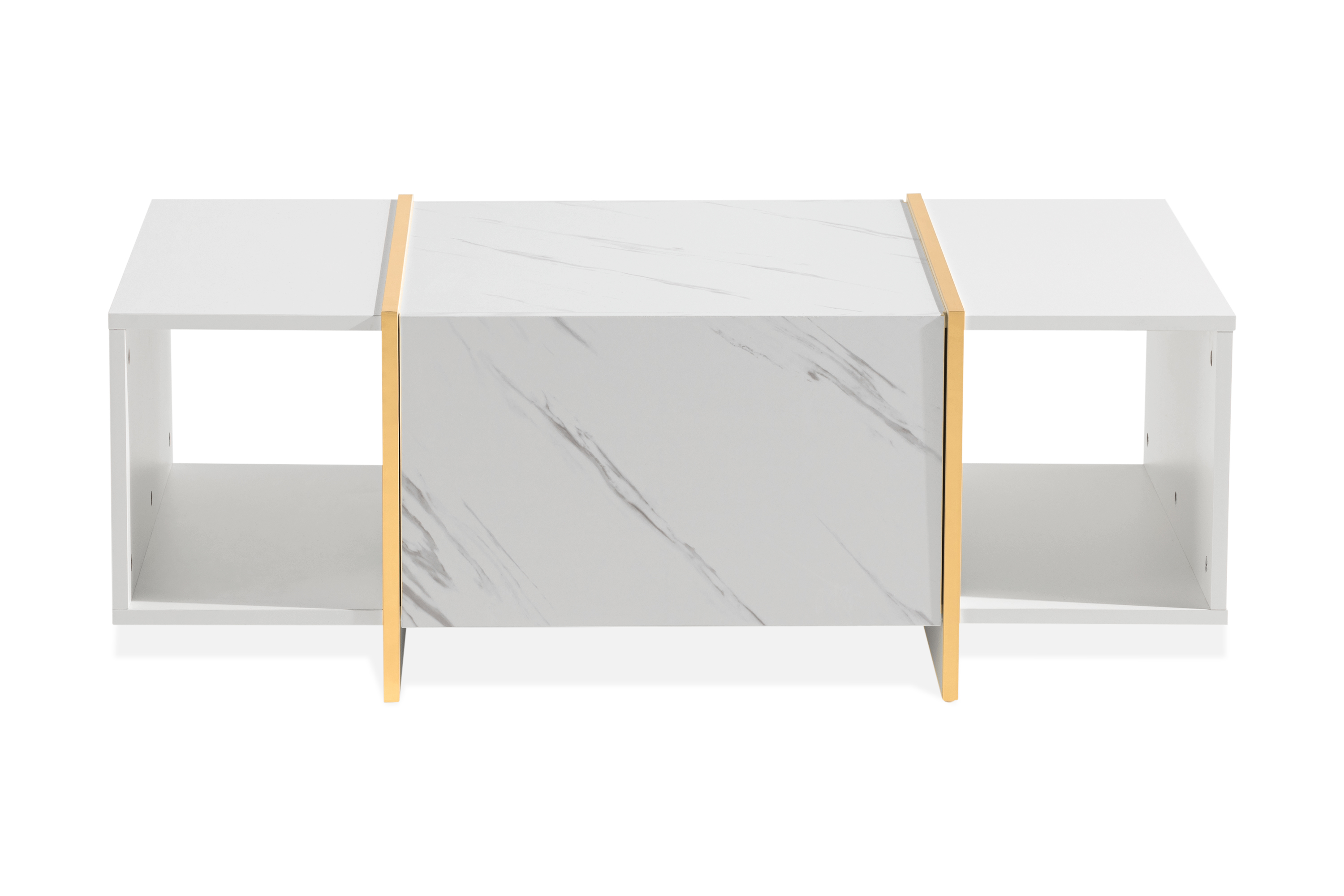 REA/Black Friday Mardon Soffbord 104 cm med Förvaring Lådor + Hyllor - Vit/Guld Vit,Guld