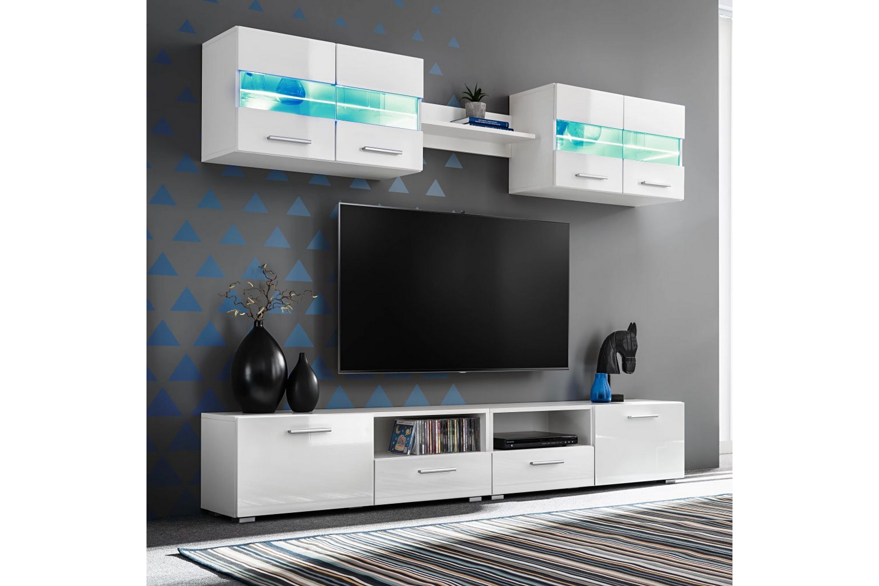 TV-möbel 5 delar med LED-belysning högglans vit - Vit 246027