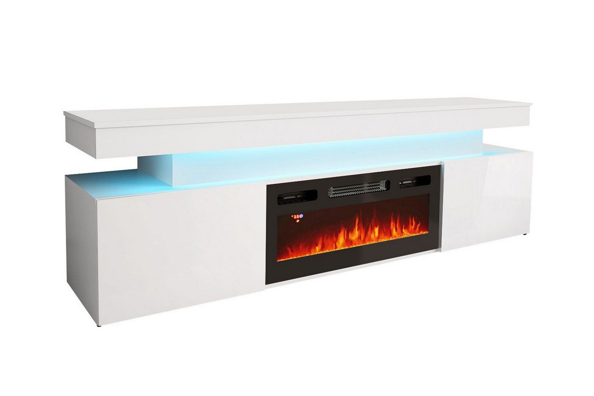 Glenndale Tv bänk med Förvaring + LED kamin + Belysning 190 cm – Vit