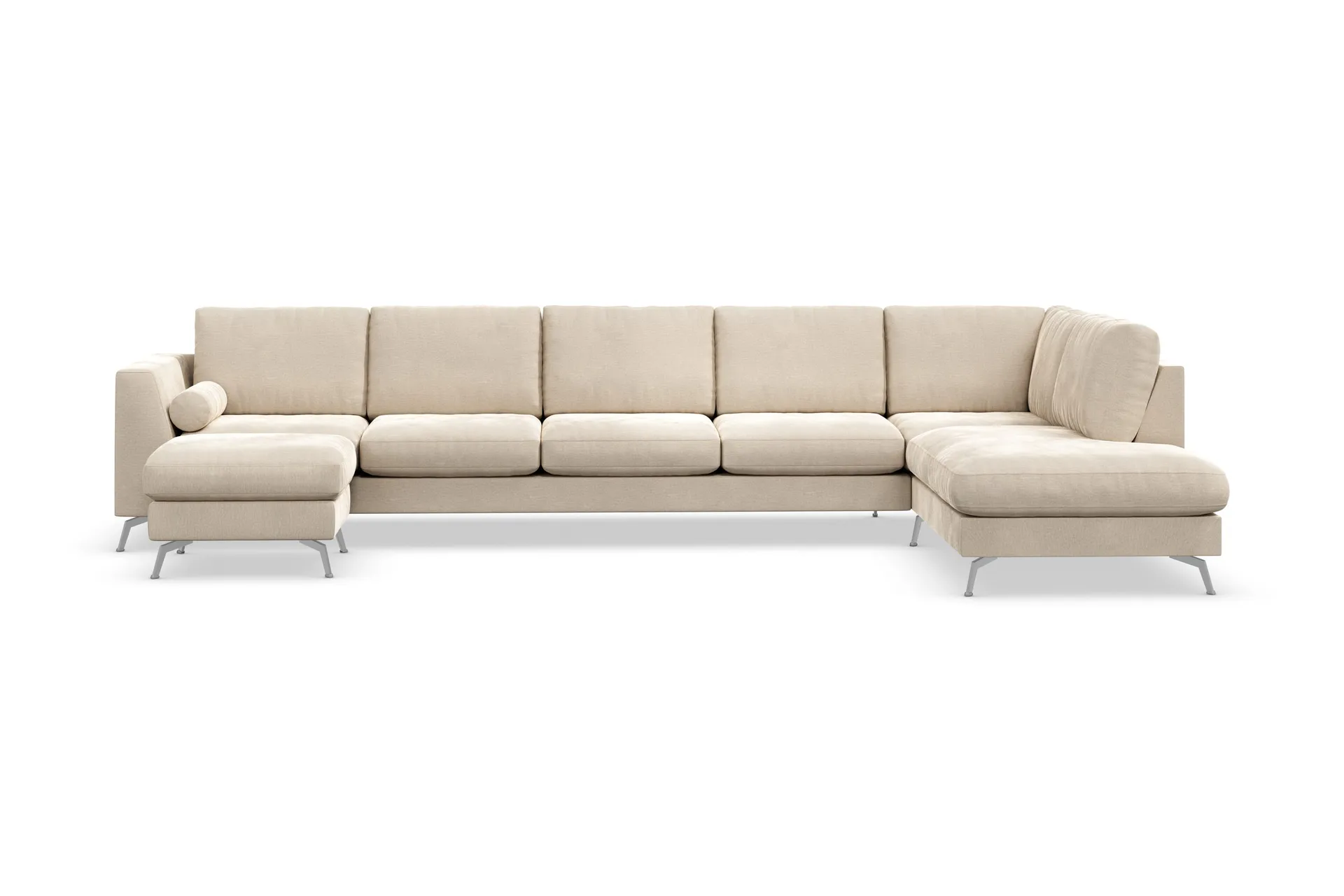 Ocean Lyx 6-sits Högervänd U-formad Soffa med Divan och Schäslong + Fotpall i Sammet – Beige