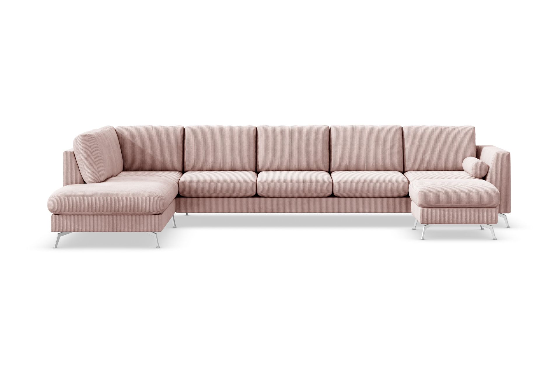 Ocean Lyx 6-sits Vänstervänd U-formad Soffa med Divan och Schäslong + Fotpall i Manchester – Rosa